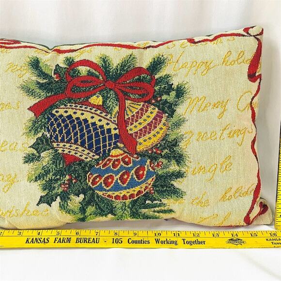 Vtg Pair Christmas Scene Ornaments Tapestry Throw Pillows 16” x 11" Multicolor - Picture 7 of 9